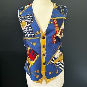 Vintage WATHNE Silk Nautical Print Button Down Vest | Size Large | Made in USA